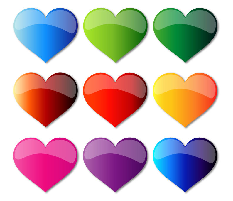 free vector Colorful Glass Hearts